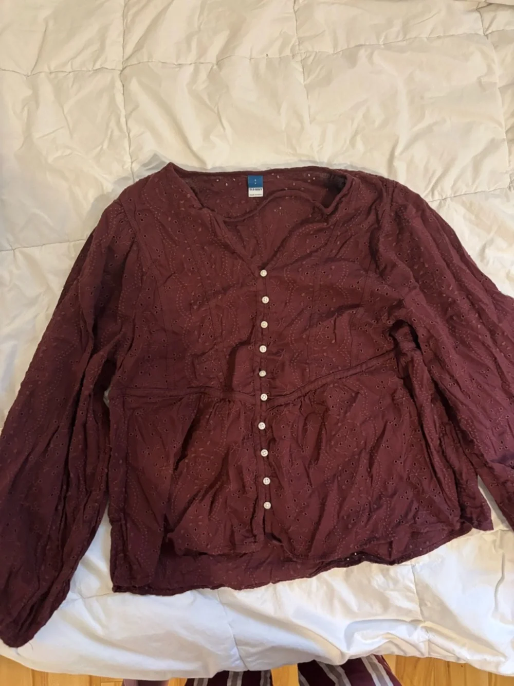 Old Navy Burgundy Eyelet Button-Front Blouse - Picture 1 of 4